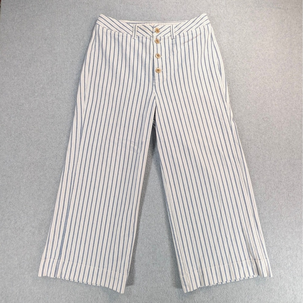 Madwell Emmett Wide Leg Crop Pants Blue White Stripe Button Fly Size 31x24 READ